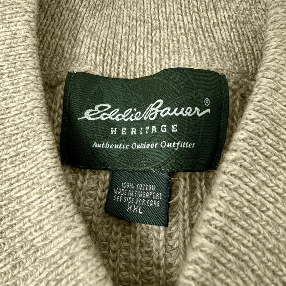 EDDIE BAUER Heritage Vintage Henley Sweater Beige 100% Cotton Chunky Knit‎ 2XL - Picture 3 of 9